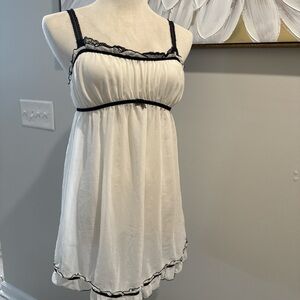 Reformation White Chemise with Black Lace Accents